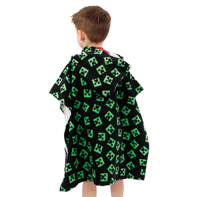 Minecraft Hooded Towel | Creeper Towel Poncho | Gaming Beach Towels for Boys | One Size Black - Image 4